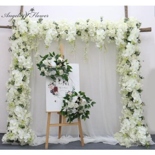 Orchid artificial flower row burgundy red white flower wisteria party wedding arch decor backdrop flower wall panel road lead