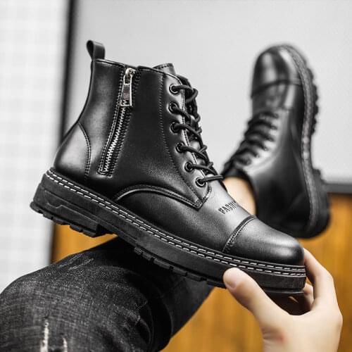 Autumn and winter black Martin boots mens leisure high help work clothes boots mens high middle help new mens shoes trend