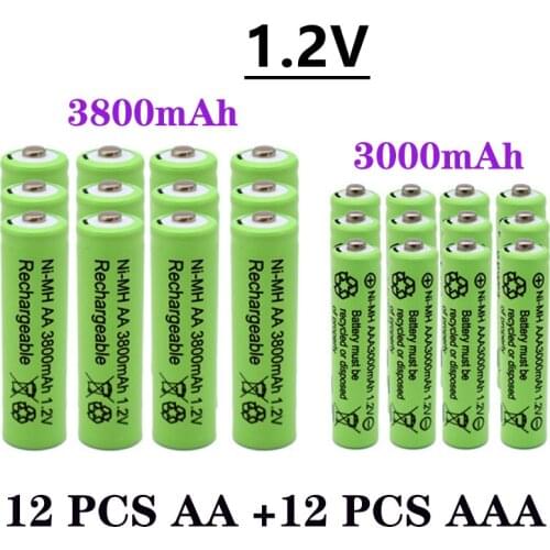 1.2V AA 3800mAh NI-MH Rechargeable Batteries+1.2 V AAA 3000 mAh Rechageable battery NI-MH battery