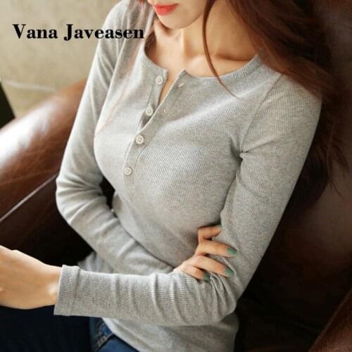 Plus Size Simple Women T-Shirt Long Sleeve Office Lady Shirts Solid O-Neck Button Tees Summer Tops Slim Fit Women Clothes 3XL