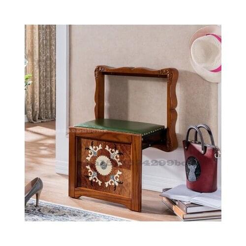 Solid Wood Home Folding Chair Bench Wall Hanging Stool Flash Furniture Folding Shoe Bench Entrance Porch Provincial Space Chair