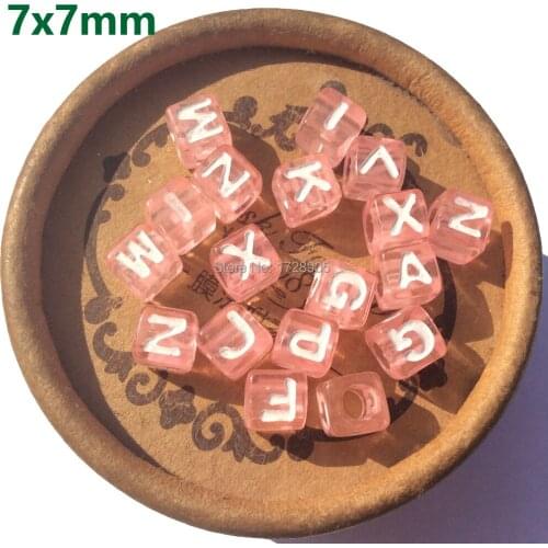 Transparent Beads Pink Blue Red Square Bead 7mm 50pcs Random Mix A-Z Letters Acrylic Alphabet Cube Spacer Beads Accessories