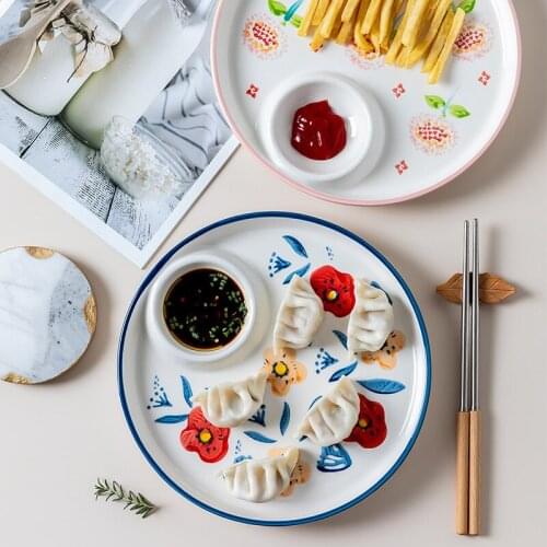 Modern housewives' creative ceramic tableware dumpling plate Lovely Japanese dish with vinegar and water