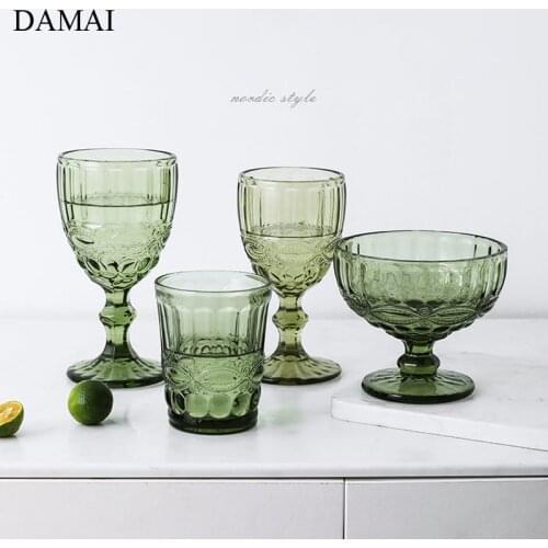 French Vintage Glass Coffee Cups Decorative Relief Craft Red Wine Champagne Glasses Dining Table Round Goblet Kitchen Tableware