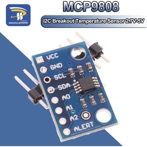 High Accuracy Temperature Sensor MCP9808 I2C Breakout Board Module 2.7V-5V Logic Voltage for Arduino 9808
