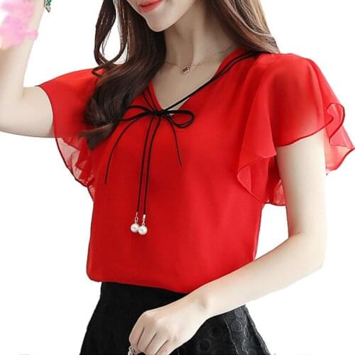 Blusa Feminina Tops Para As Mulheres Casual Ruffles Chiffon Blusa Camisa De Cor Plus Size Roupas