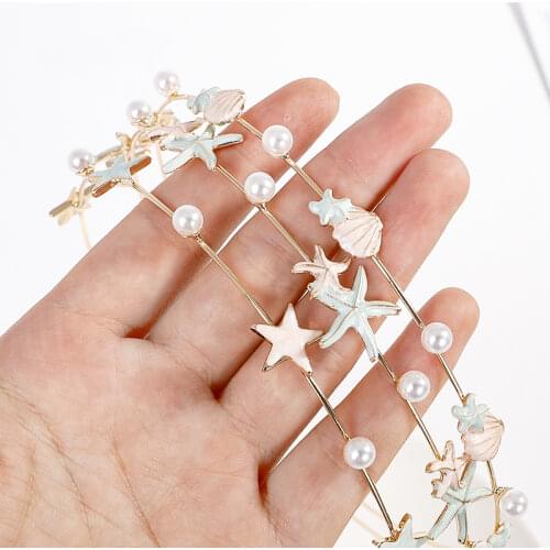EASYA Fashion Starfish Shell Headband For Women Korean Style Simulated Pearl Hairband Hair Accesories