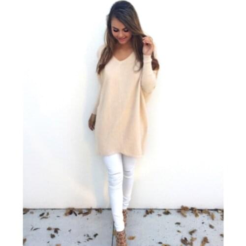 Women Pullover Sweater Long Sleeve V Neck Solid Color Loose Casual Sexy Knitting Tops Big Size Female Thin Knit Sweater