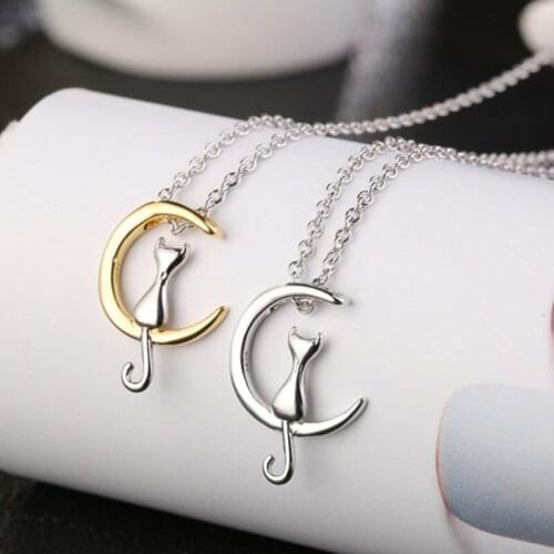 Cute Animal Cats Necklace For Women Gold with Silver Color Pendant Chain Neck Female Anniversary Party Simple Chokers Neck Gifts