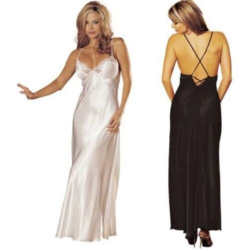 Ladies Sexy Silk Satin Night Dress Sleeveless Nighties Sleepwear Nightwear Black White Sexy Lingerie Lace Sleepwear Nightwear