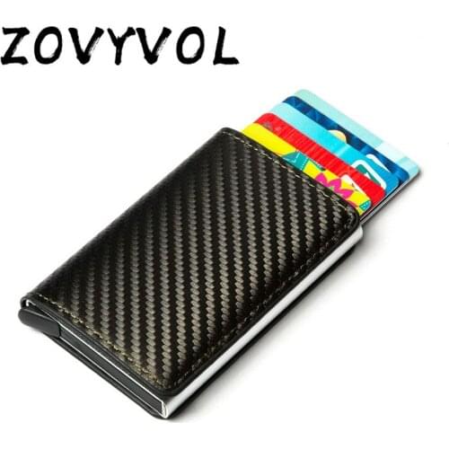 ZOVYVOL 2021 RFID Thin New Card Case Metal Card Holder Clutch Bounce Smart Wallet Cardbon Fiber Brown Leather Aluminum Box Slim