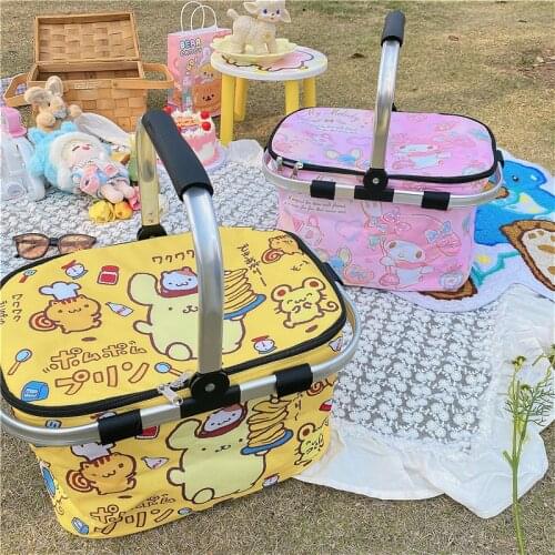 1PC Pink Cartoon Folding Picnic Camping Bags Insulated Cooler Cool Hamper Storage Basket Bag Box Outdoor Picnic Bags
