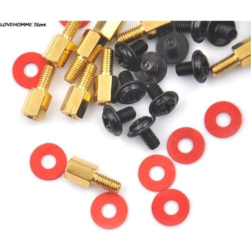 10Pcs 6.5mm 6-32-M3 Computer Golden Motherboard Riser+Silver High Quality Screws + Red Washers