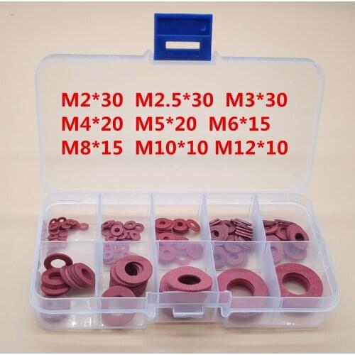 180Pcs/set M2 M2.5 M3 M4 M5 M6 M8 M10 M12 Steel Flat Pad Insulation Washer Red Paper Meson Gasket Spacer Insulating Spacers Kit