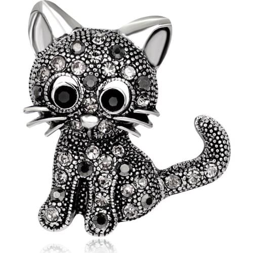 2 Color New Vintage Rhinestone Brooch Animal Cute Cat Brooches For Women Pins Kawaii Accessories Jewelry para ropa mujer