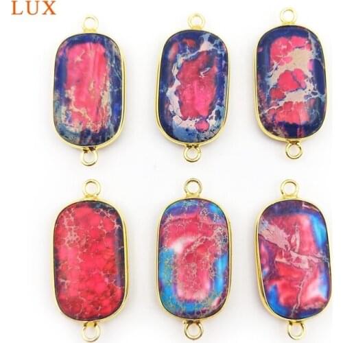 2pcs Natural Stones Exquisite Stone Cylindrical Pendants Two Hole Gold Connector Charm Woman Jewelry Making Necklace Bracelet