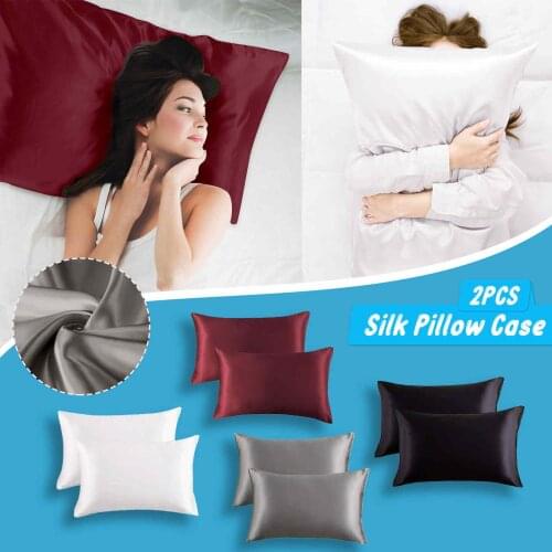 2Pc Queen Satin Silk Pillowcase Pillow Case Cover Home Bedding Smoothy Pillow Rectangle Bedding Pillow For Hotel Home Decor