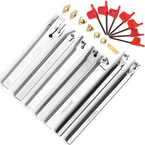21Pcs 10mm Turning Tool Holder Lathe Boring Bar + Carbide Insert + Wrench Set