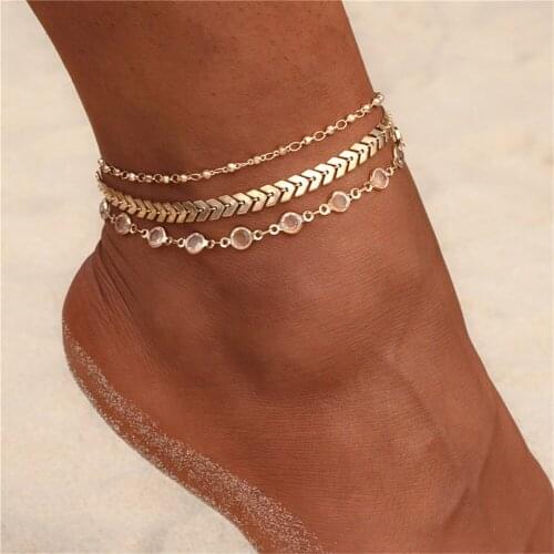 3pcs/set Silvery Gold Boho Ankle Bracelet Multi Layer Anklet Anklets Adjustable Chain Foot Beach Jewelry