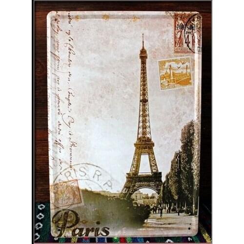 50pcs/lot Metal Sign shabby chic Vintage Eiffel tower of pairs retro Art wall sticker House Cafe Restaurant iron Painting F-13