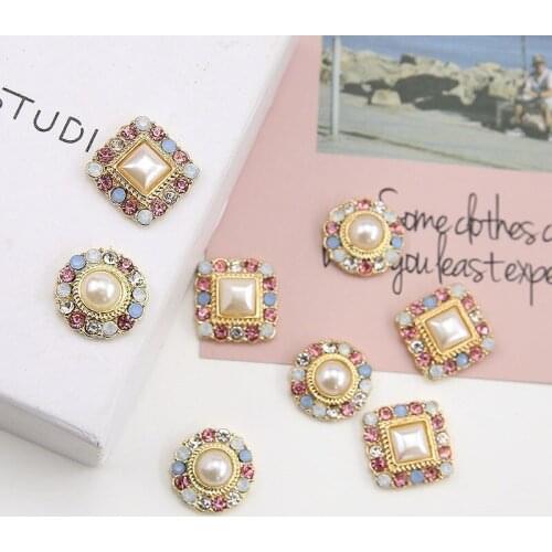 6pcs Trendy Korean Geometric Alloypendant Square Fringepearl Earrings for Women Material Diy Charm Accessories Jewelry Findings