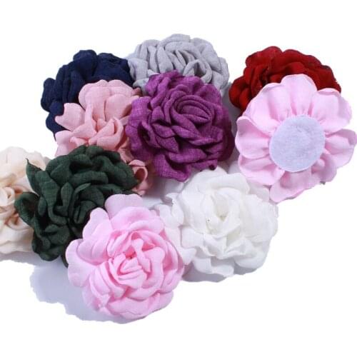 60PCS 8CM Artificial Satin Burned Peony Flower For Hairpin Hair Clip Apparel Headwear DIY Accessories U Pick Color