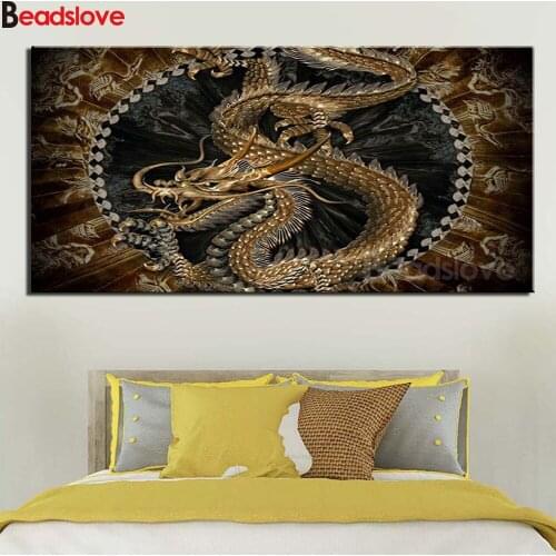 Large size diamond mosaic dragon full square diamond embroidery icon 5d diy diamond painting 100% round drill 2020 Best gift