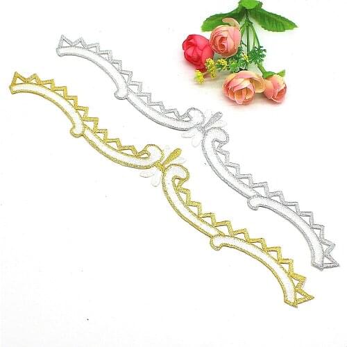 YACKALASI 5 Pcs/Lot Iron On Appliques Gold Embroidery Lace Patches Trims Diy Women Lotus Flowers 32*5cm