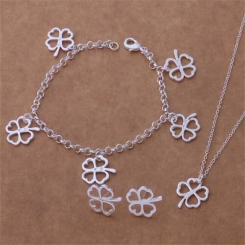 AS178 Hot Sale Silver Color Jewelry Sets For Women Wholesale High Quality Classic Bracelet 024 + Necklace 683 + Earring 145