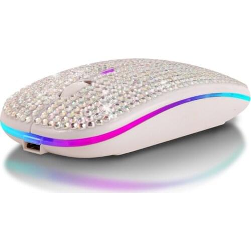 Rhinestone Crystal Wireless Dual Mode 2in1 Blue-tooth 5.0 + 2.4Ghz 1600DPI Mouse for Notebook PC Laptop Computer