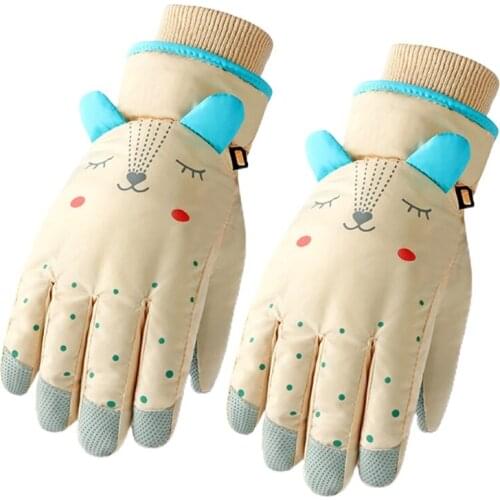 Kids Winter Waterproof Snow Gloves Cartoon Ears Thermal Insulated Ski Mittens