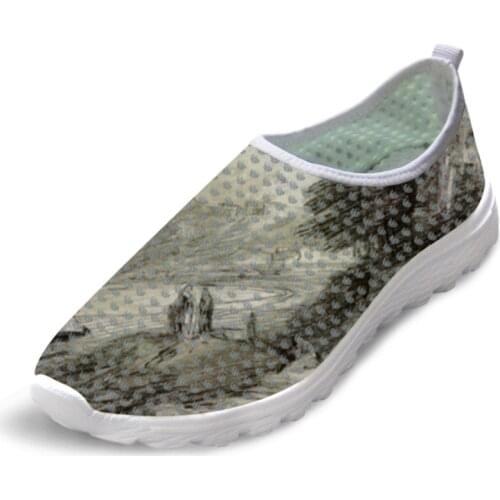 Breathable Male Causal Flats Shoes Fashionable Painting Art Print Men Summer Sneakers Mesh Shoes Thomas Gainsborough