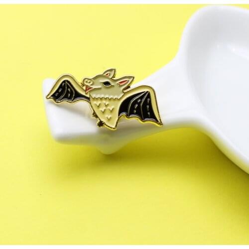 Golden cartoon bat baby Enamel Brooches Lovely nocturnal animals Lapel Pin fashion Badge Golden bat with outstretched wings pins