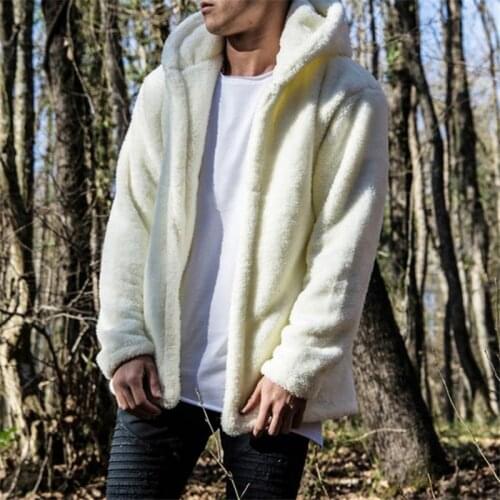 Hooded Fleece Coat 2020 Men Solid Color Autumn Winter Warm Soft Jacket Thick Plush Cardigan Overcoat Fleece Fluffy Outerwear