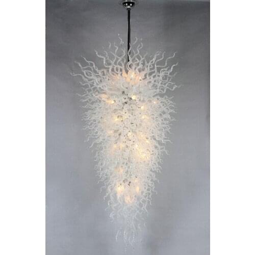 Hot Sale Pure White Color Hand Blown Glass Chihuly Style Crystal Chandelier Lightings Mounted Fixture