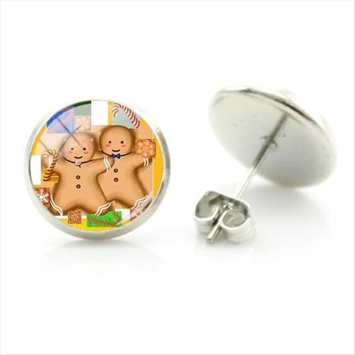JWEIJIAO Christmas Bears Stockings Santa Claus Snowmen Round Stud Earrings 12 MM Glass Cabochon Dome Earrings Jewelry for girls