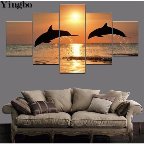 Animal Dolphin diamond painting 5 panels wall painting full square round diamond mazayka 5d diy Diamond Embroidery Cross Stitch