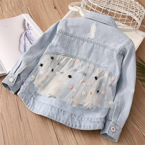 Autumn Baby Girls Jackets Casual Lace Patchwork Star Denim Jacket for Girl Childrens Fashion New Arrival Coat 2020 Kids Outwear
