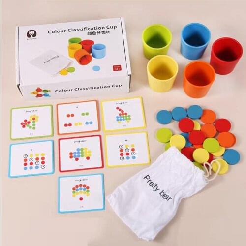 Montessori Baby Wooden Cognition Color Classification Cup Kindergarten Board Game Early Learning Puzzle Toy for Children Gifts