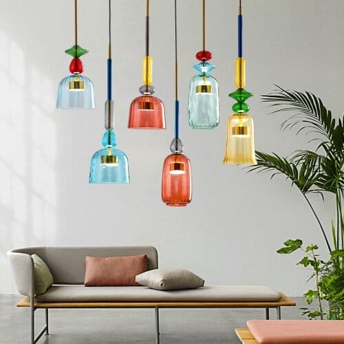 Nordic Color Pendant Lights Modern Living Room Bedroom Kitchen Hanging Lamp Kids Room Glass Decor Industrial Pendant Lamp Lustre