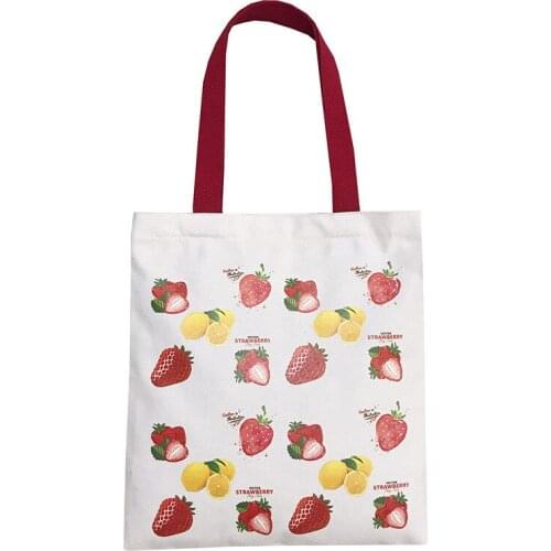 Women Simple Big Capacity Canvas Bag Vintage Zipper Bag Printed Strawberry Ladies Shoulder Messenger Crossbody Bags Bolsos