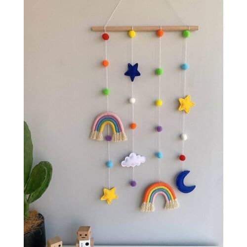 Rainbow Photo Display Holder with Pompom Girls Hair Bow Clips Storage Hanger Wall Hanging Picture Organizer Decoration
