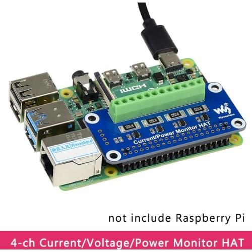 Raspberry Pi 4-ch Current/Voltage/Power Monitor HAT Board I2C/SMBus Interface for Raspberry Pi 4B/3B+/3B/Zero