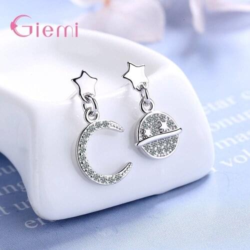 New Arrival 925 Sterling Silver Stud Earrings Austrian Crystal Trendy Moon Design Fashion Jewelry Women Girls Party Birthday