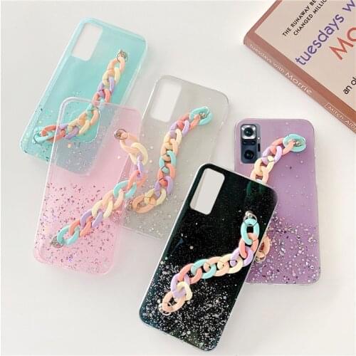 Luxury Bling Glitter Wristband Silicone Phone Case For Xiaomi Mi 11 10 9 T 8 Lite Pro Redmi Note 9 8 7 Ultra-thin Lanyard Cover