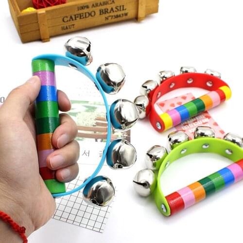 Cute Baby Toys Wooden Rattle Colorful Cartoon Clown Musical Bell Shake Toys Toddler Kids Rattle Toy Random color