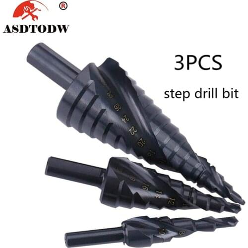 3pcs HSS Titanium Coated Step Drill Bit High Speed Steel Cobalt Nitriding Spiral Metal Drill Bit Triangle Shank For Wood Metal