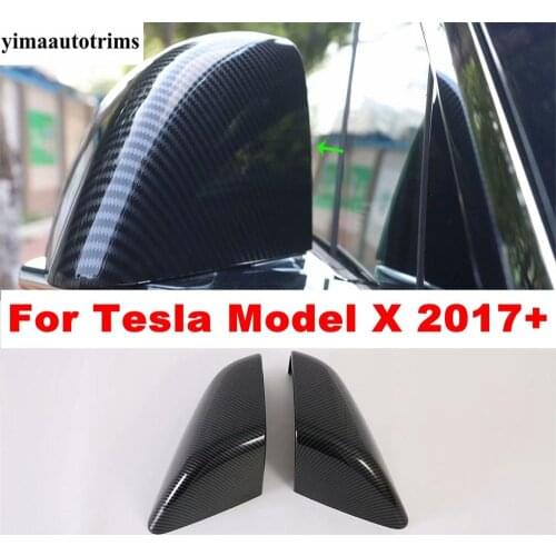 Carbon Fiber Style Side Rearview Mirror Cap Cover Trim Side Mirror Cover Caps For Tesla Model X 2017 - 2020 Exterior Refit Kit