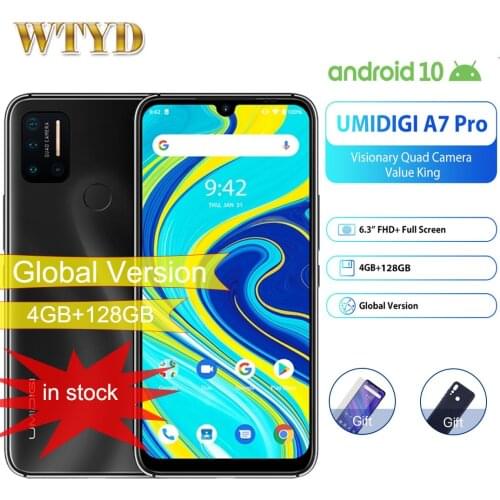 4GB + 128GB UMIDIGI A7 Pro Global Version Smartphone 6.3" Quad Camera 4150mAh Fingerprint ID Andriod 10 Dual 4G Mobile Phone