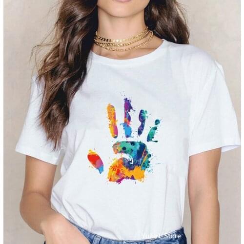 Women summer tshirt colour palm print white tee shirt femme round neck short sleeve top female t-shirt ropa mujer 2020 tees